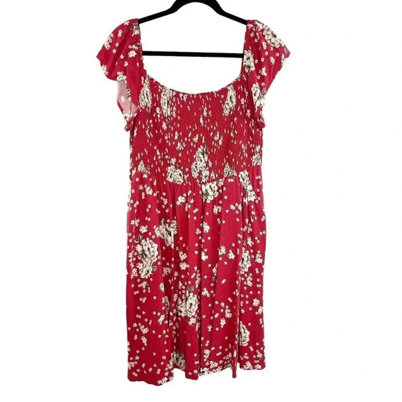 Torrid Faded Red/Pink Floral Smocked Flutter Sleeve Sundress Women's Size 1X - Picture 1 of 9